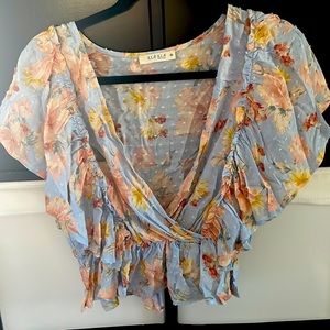 Ruffle sleeve, deep V, crop top! Super light weight and cute for summer!!